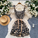 3D Floral Embroidery Spaghetti Strap Cinched Waist Summer Dress