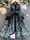 vintage Mesh Spliced Printed Lantern Sleeve Dress