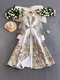 vintage Mesh Spliced Printed Lantern Sleeve Dress