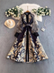 vintage Mesh Spliced Printed Lantern Sleeve Dress