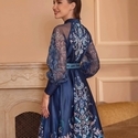 vintage Mesh Spliced Printed Lantern Sleeve Dress