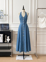 blue elegant Halter Neck Sleeveless Denim Dress