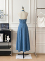 blue elegant Halter Neck Sleeveless Denim Dress
