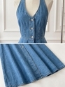 blue elegant Halter Neck Sleeveless Denim Dress