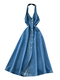 blue elegant Halter Neck Sleeveless Denim Dress