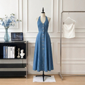 blue elegant Halter Neck Sleeveless Denim Dress