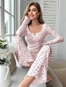 women's Long Sleeve Floral Pajama Set With Rolled Edge Trim