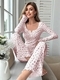 Damen langärmeliges florales Pyjama-Set mit Rollsaum