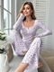 Damen langärmeliges florales Pyjama-Set mit Rollsaum