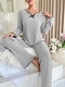 Geripptes Loungewear-Set mit Brustpolster schwarzer Besatz gedrehter Rand