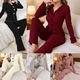 women's Turn-Down Collar Bow Pajama Set Long Sleeve Loungewear