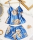 satin Cami Nightdress Set Women V-Neck Printed Loungewear