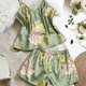 satin Cami Nightdress Set Women V-Neck Printed Loungewear