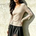 ribbed Knit Slim Fit Long Sleeve Women's Top