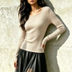 ribbed Knit Slim Fit Long Sleeve Women's Top