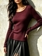 ribbed Knit Slim Fit Long Sleeve Women's Top