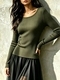 ribbed Knit Slim Fit Long Sleeve Women's Top