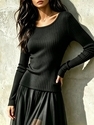 ribbed Knit Slim Fit Long Sleeve Women's Top