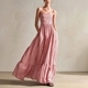 striped Woven Sleeveless Spaghetti Strap Long Dress
