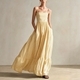striped Woven Sleeveless Spaghetti Strap Long Dress