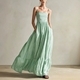 striped Woven Sleeveless Spaghetti Strap Long Dress