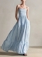 striped Woven Sleeveless Spaghetti Strap Long Dress