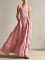 striped Woven Sleeveless Spaghetti Strap Long Dress