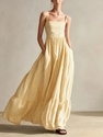 striped Woven Sleeveless Spaghetti Strap Long Dress
