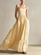 striped Woven Sleeveless Spaghetti Strap Long Dress