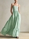 striped Woven Sleeveless Spaghetti Strap Long Dress