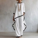 cotton-Linen Irregular Long-Sleeve Top And Wide-Leg Pants Two-Piece Set