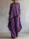 cotton-Linen Irregular Long-Sleeve Top And Wide-Leg Pants Two-Piece Set