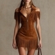 retro Suede Fringe Off-Shoulder Mini Dress