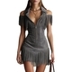 retro Suede Fringe Off-Shoulder Mini Dress