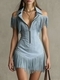 retro Suede Fringe Off-Shoulder Mini Dress