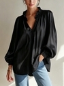 women's Ruched V-Neck Lantern Sleeve Top With Wooden Ear Trim