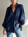 women's Ruched V-Neck Lantern Sleeve Top With Wooden Ear Trim