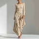 off-Shoulder Slim Fit Top With Wide Leg Pants Two-Piece Set