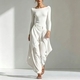 off-Shoulder Slim Fit Top With Wide Leg Pants Two-Piece Set