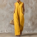 sleeveless Linen Wide-Leg Jumpsuit With Stand Collar