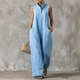 sleeveless Linen Wide-Leg Jumpsuit With Stand Collar