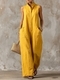 sleeveless Linen Wide-Leg Jumpsuit With Stand Collar