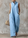 sleeveless Linen Wide-Leg Jumpsuit With Stand Collar