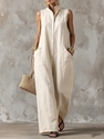 sleeveless Linen Wide-Leg Jumpsuit With Stand Collar