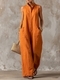 sleeveless Linen Wide-Leg Jumpsuit With Stand Collar
