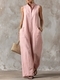 sleeveless Linen Wide-Leg Jumpsuit With Stand Collar