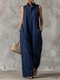 sleeveless Linen Wide-Leg Jumpsuit With Stand Collar