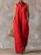 sleeveless Linen Wide-Leg Jumpsuit With Stand Collar