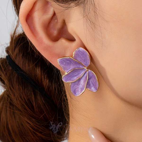 elegant Enamel Leaf Flower Stud Earrings For Women
