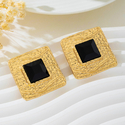 golden retro Black Square Gold-Rimmed Stud Earrings For Women